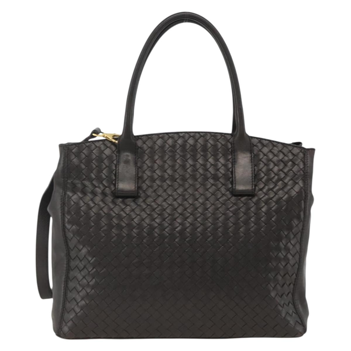 BOTTEGA VENETA INTRECCIATO Hand Bag Leather 2way Black Gold Auth mr2284