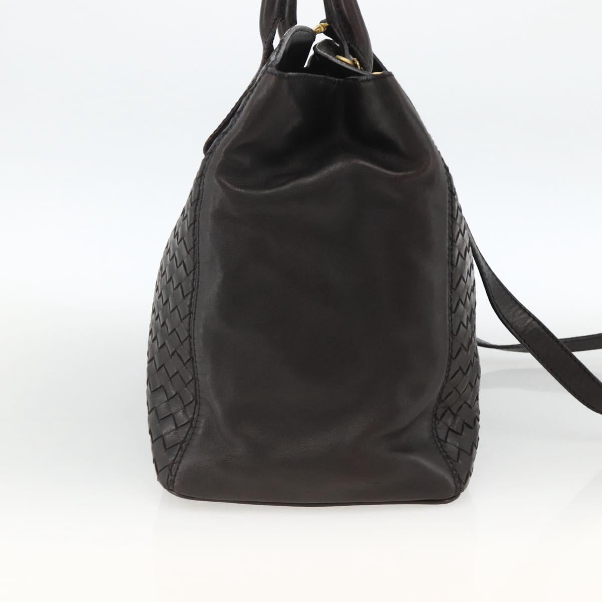 BOTTEGA VENETA INTRECCIATO Hand Bag Leather 2way Black Gold Auth mr2284