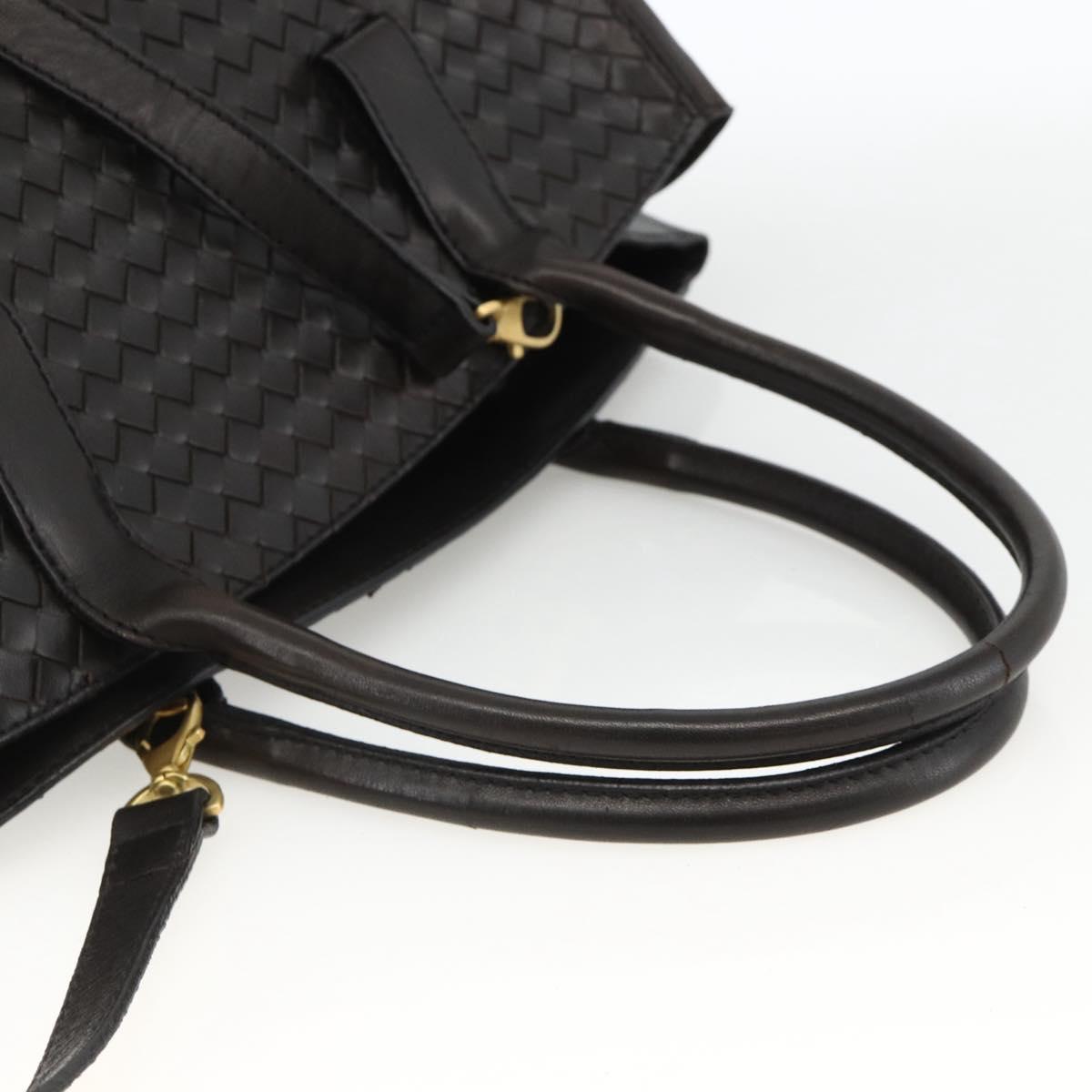 BOTTEGA VENETA INTRECCIATO Hand Bag Leather 2way Black Gold Auth mr2284