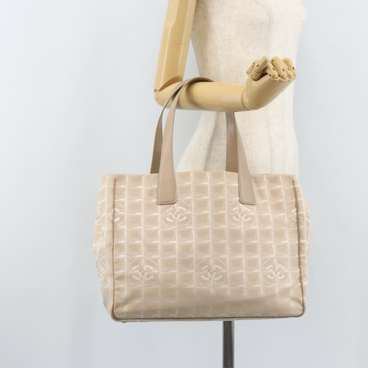 CHANEL Travel Line Tote Bag Nylon Pink Gold CC Auth mr2285