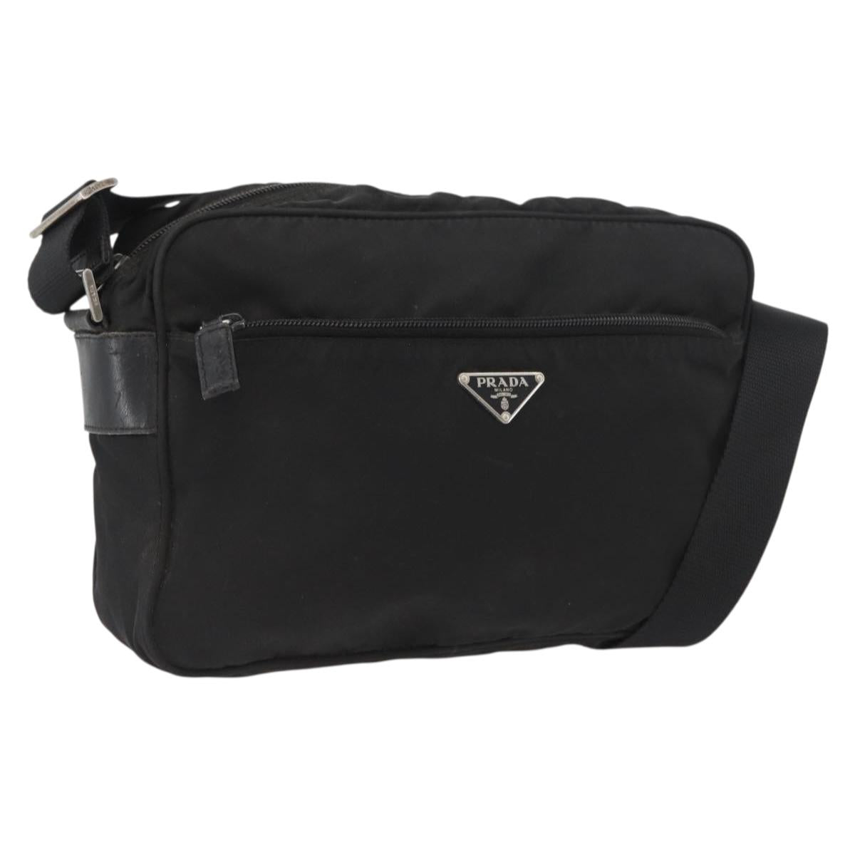 PRADA Shoulder Bag Nylon Black Silver Auth mr2288