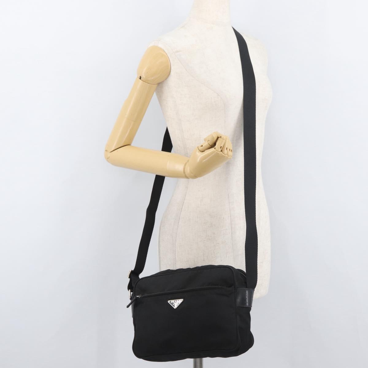 PRADA Shoulder Bag Nylon Black Silver Auth mr2288