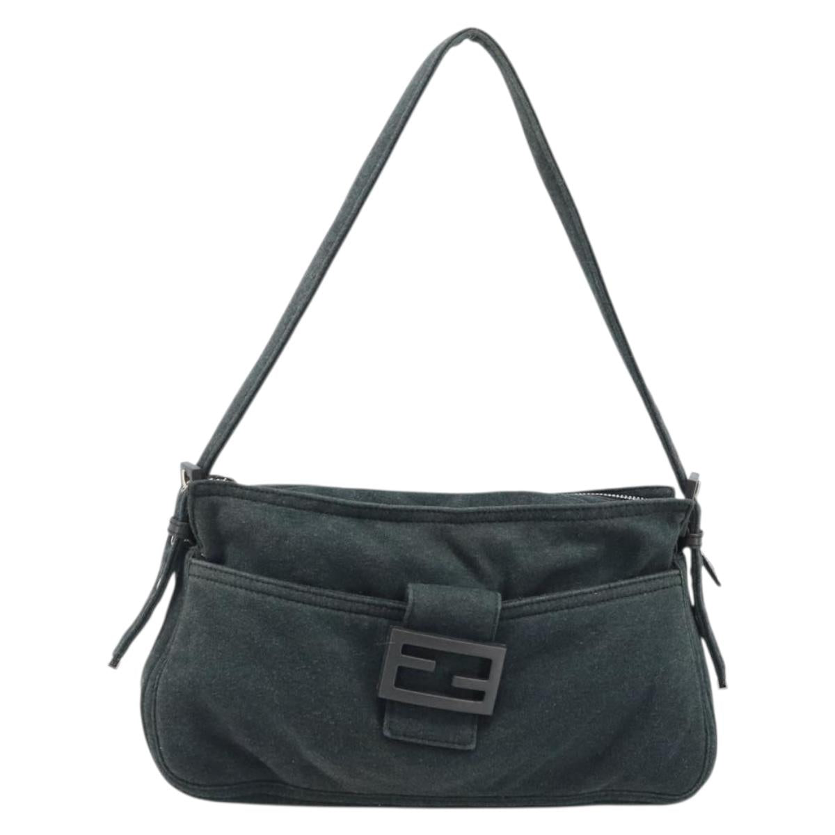 FENDI Mamma Baguette Hand Bag cotton Gray Silver Auth mr2293
