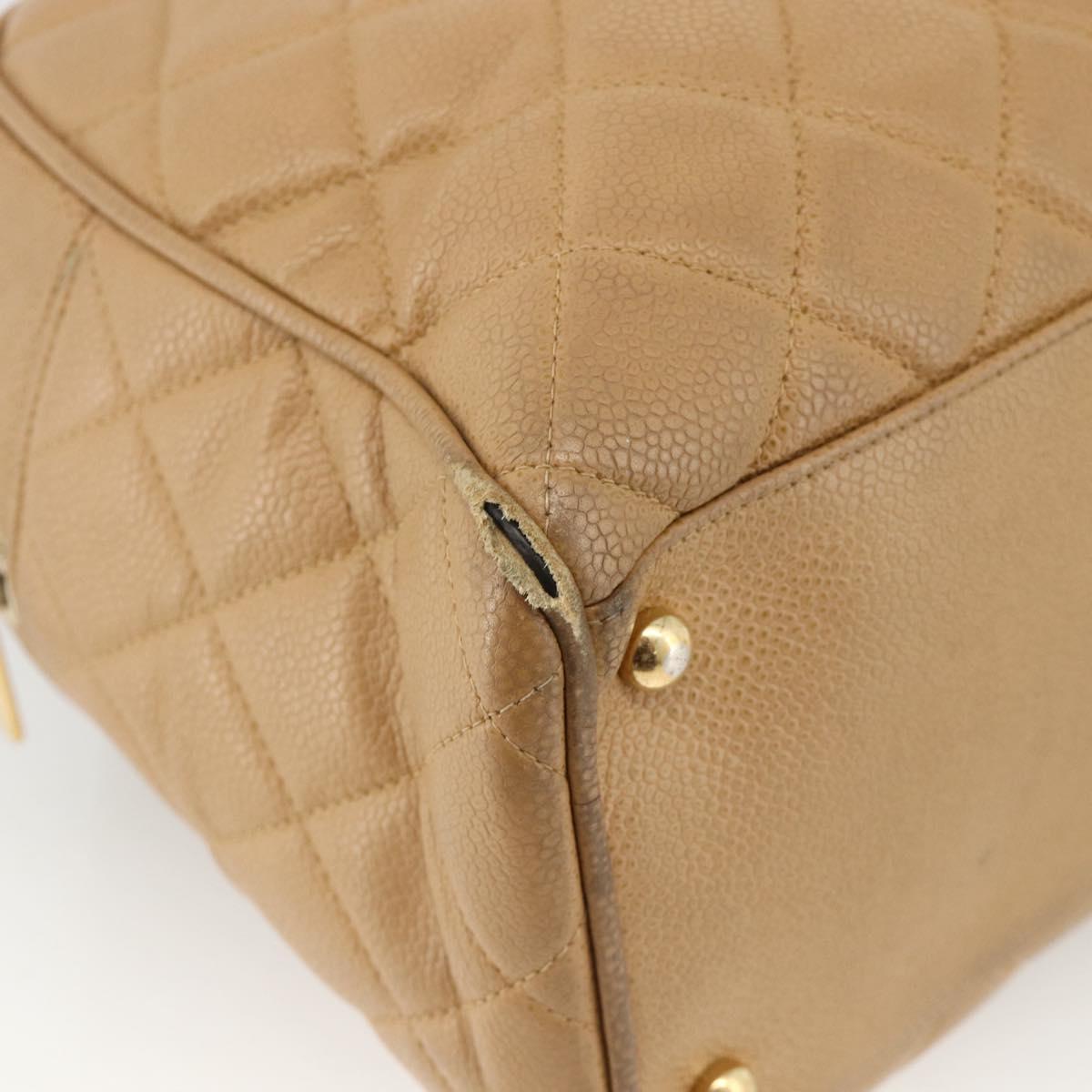 CHANEL Matelasse Boston Bag Caviar Skin Beige Gold CC Auth mr2295