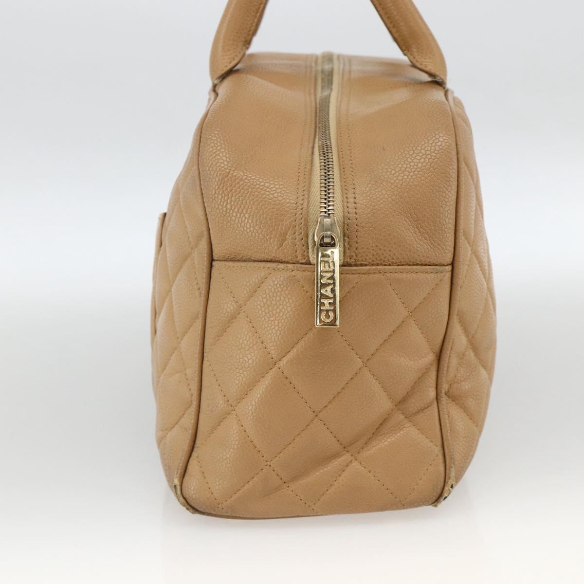 CHANEL Matelasse Boston Bag Caviar Skin Beige Gold CC Auth mr2295
