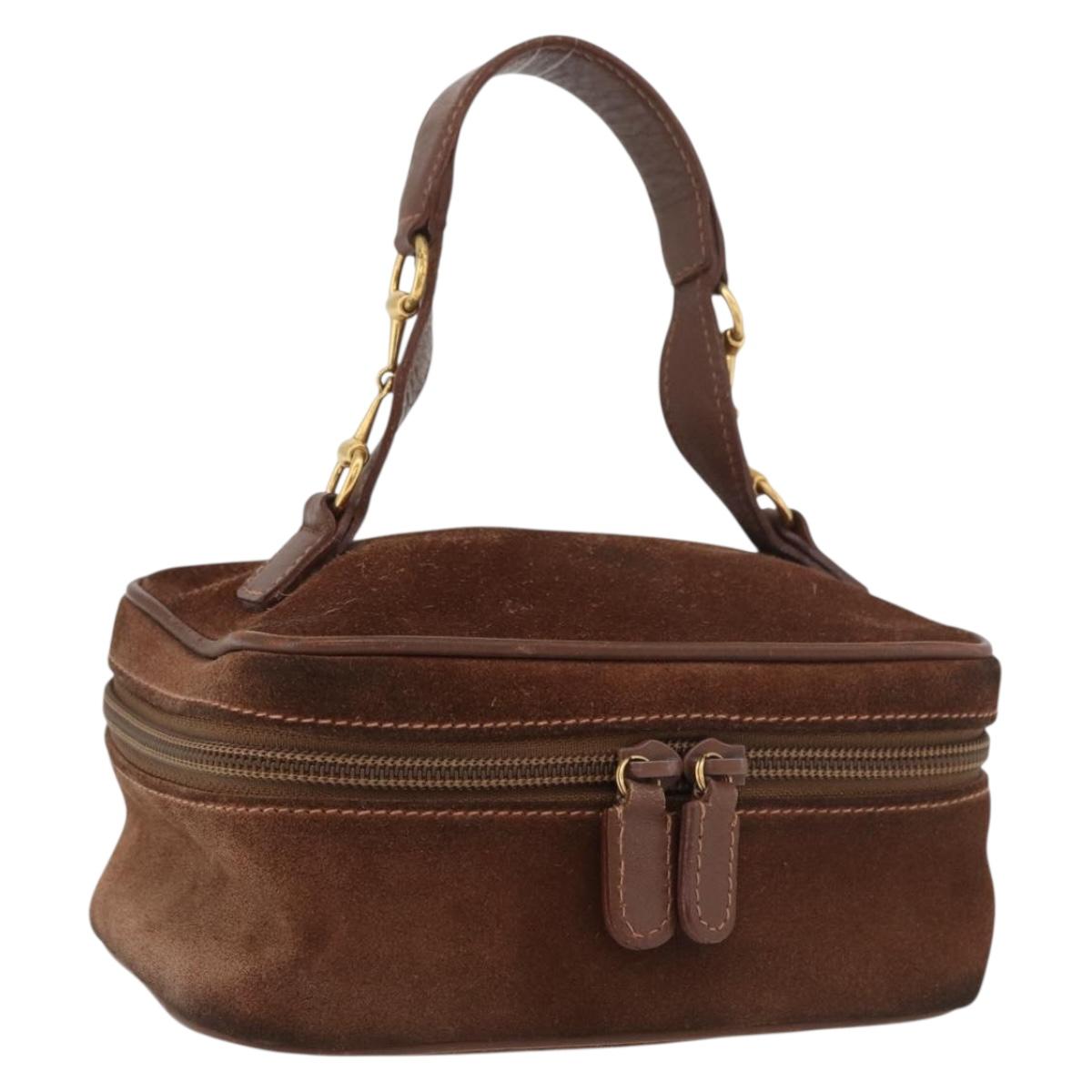 GUCCI Vanity Cosmetic Pouch Suede Brown Gold 032 106 0141 Auth mr2301
