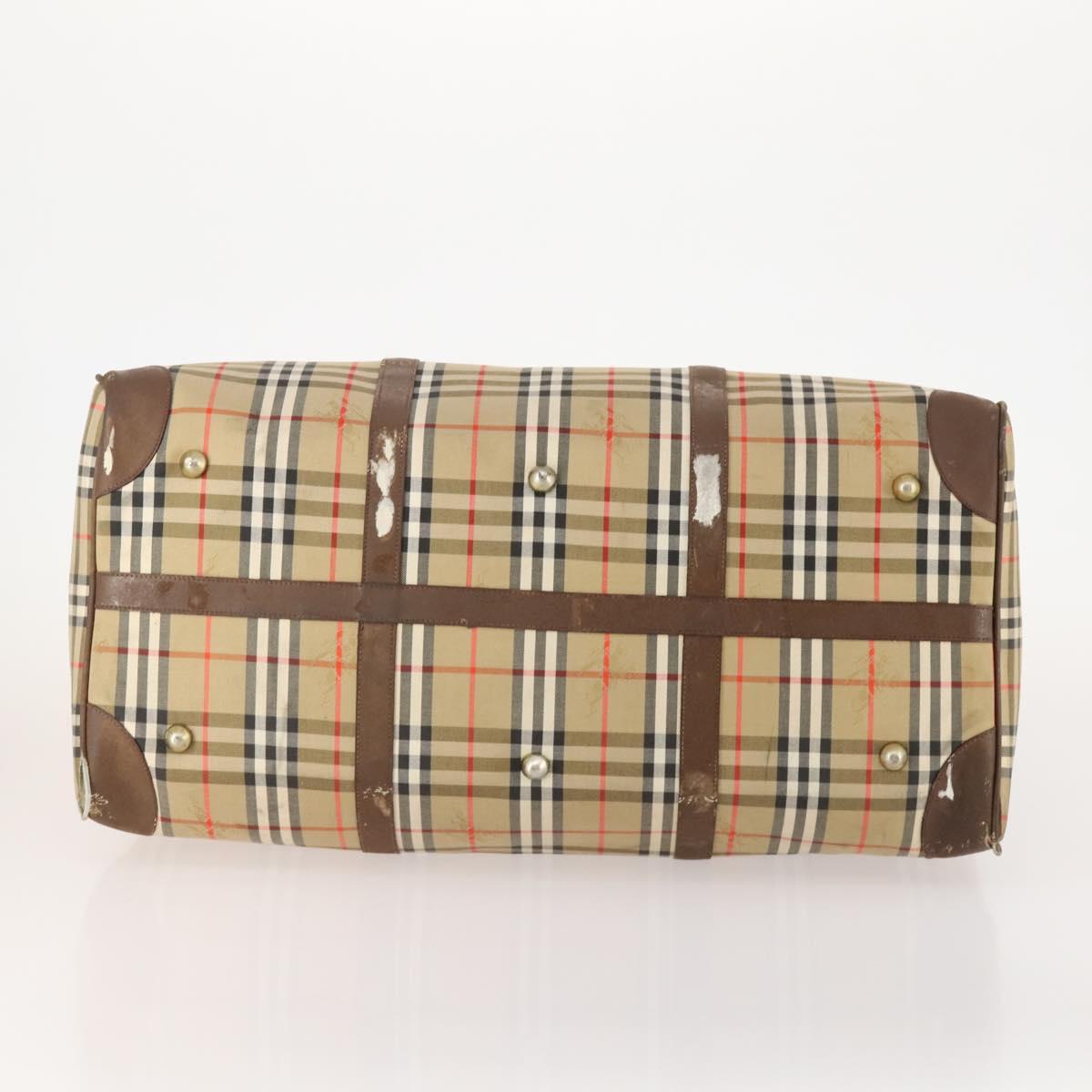 Burberrys Nova Check Boston Bag Canvas Beige Gold Auth mr2302