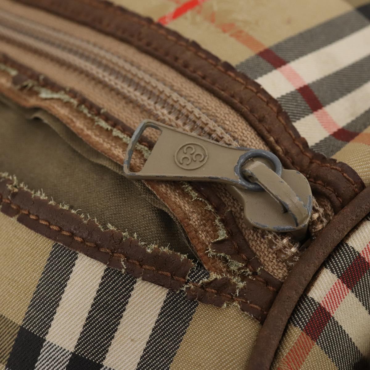 Burberrys Nova Check Boston Bag Canvas Beige Gold Auth mr2302