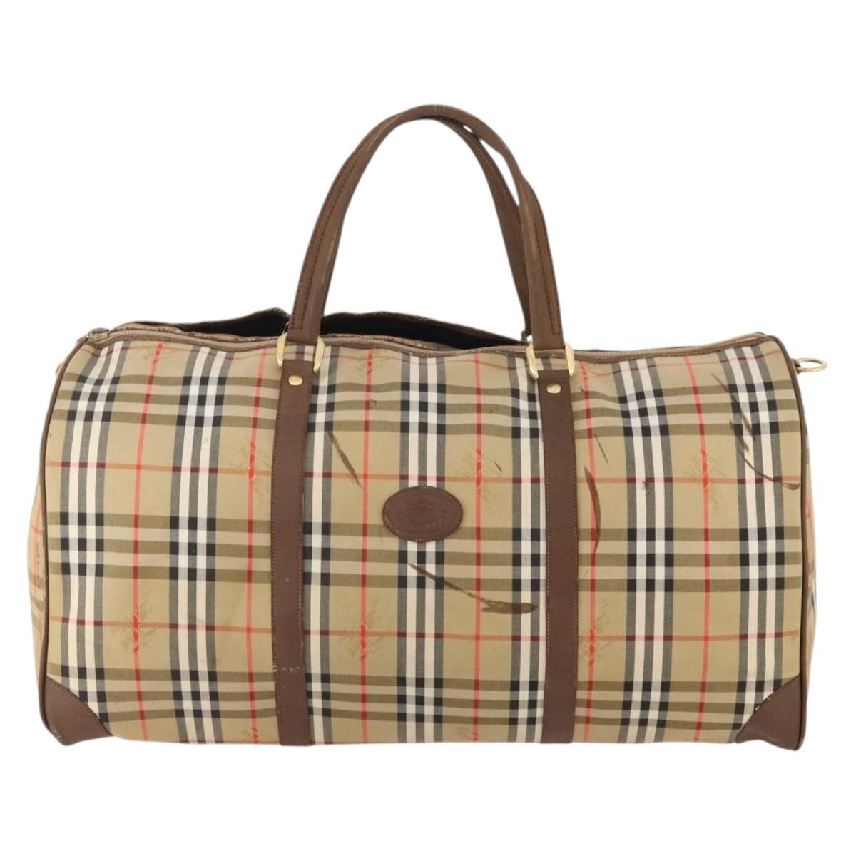Burberrys Nova Check Boston Bag Canvas Beige Gold Auth mr2302