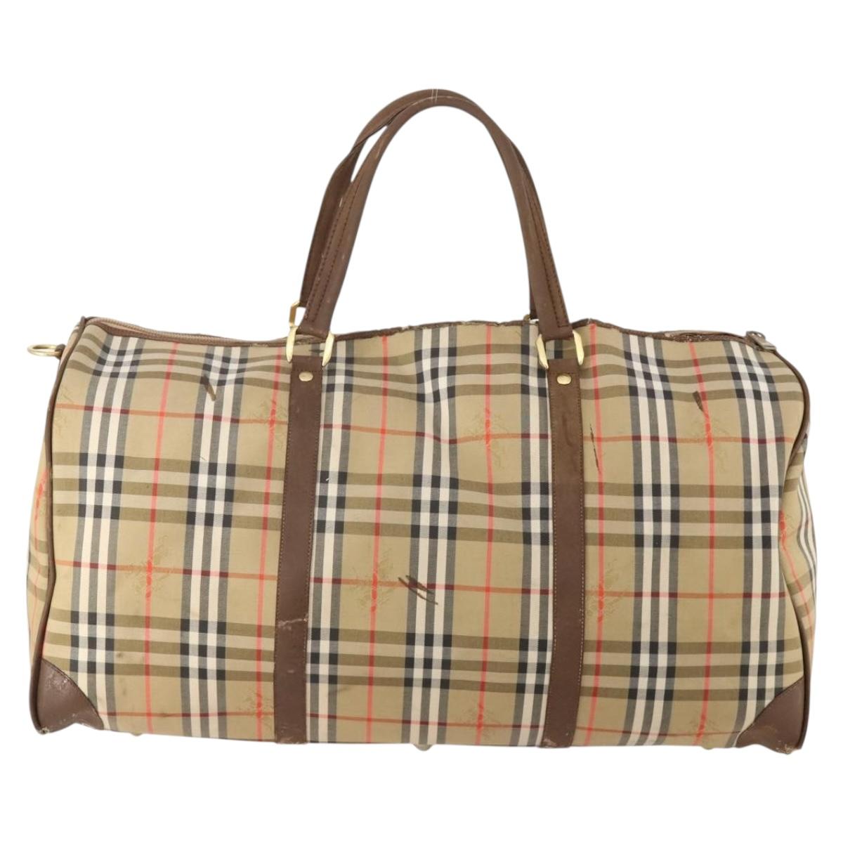 Burberrys Nova Check Boston Bag Canvas Beige Gold Auth mr2302