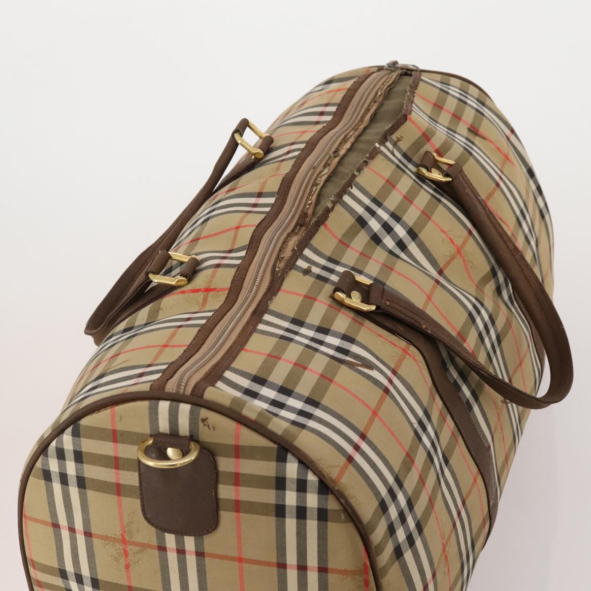 Burberrys Nova Check Boston Bag Canvas Beige Gold Auth mr2302
