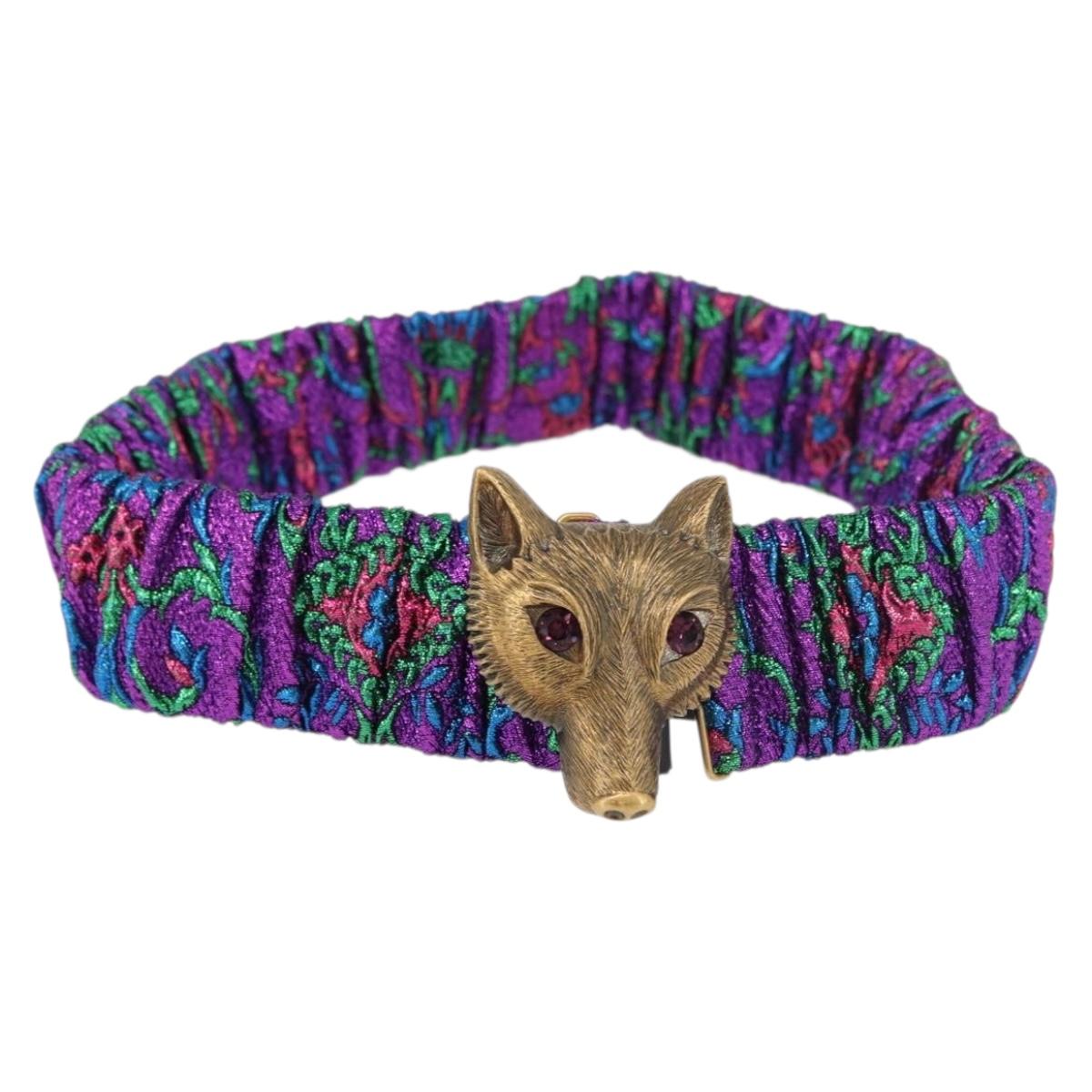 GUCCI Fox Crystal Belt Sequin 29.1"" Purple Gold 214351 Auth mr2309V