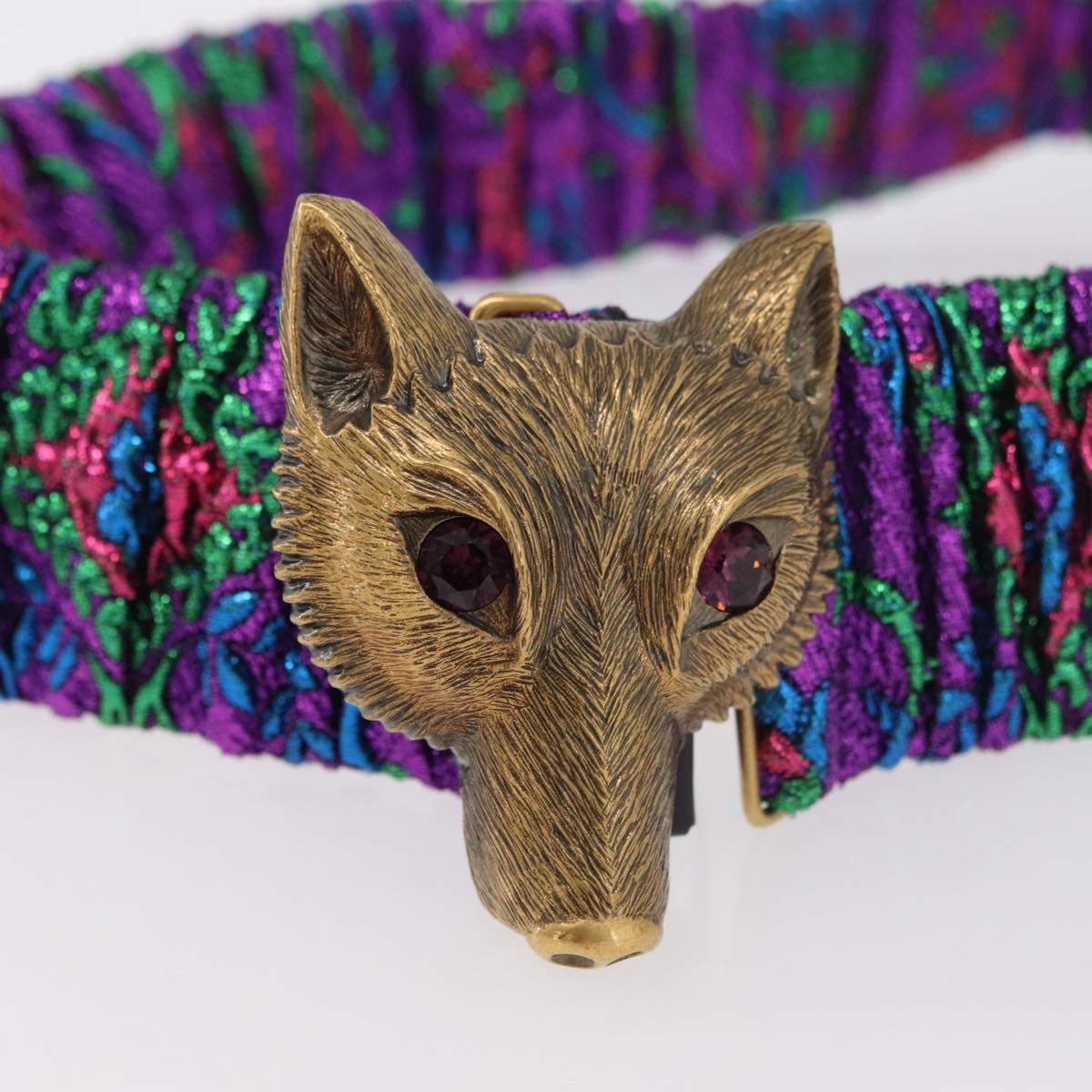GUCCI Fox Crystal Belt Sequin 29.1"" Purple Gold 214351 Auth mr2309V