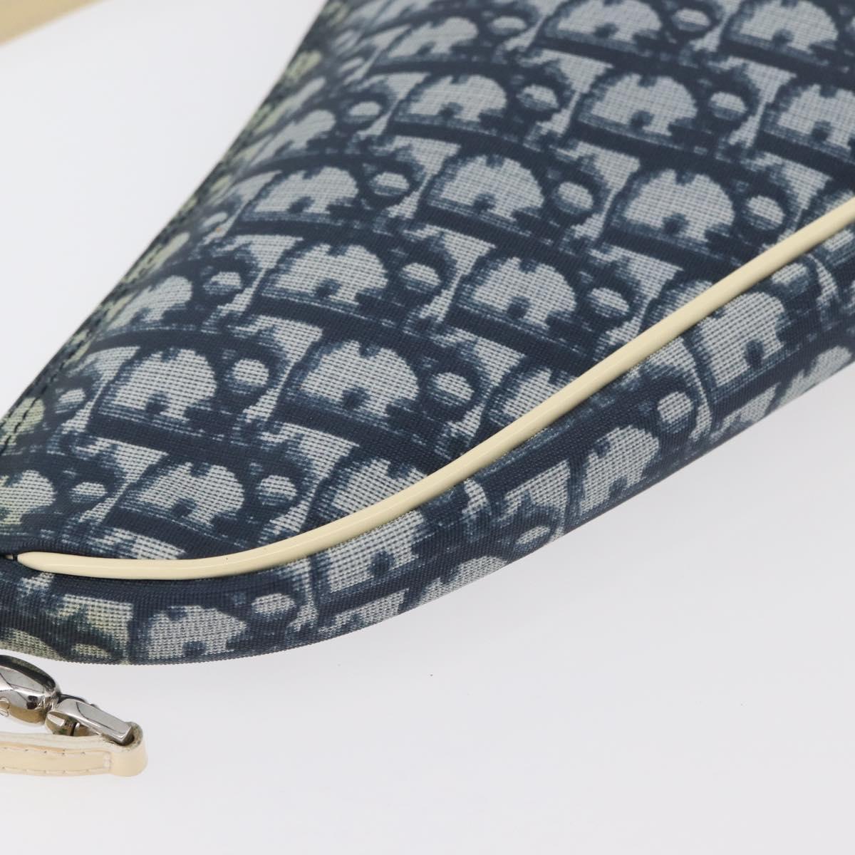 Christian Dior Trotter Canvas Saddle Pouch Hand Bag PVC Blue Silver Auth mr2313A