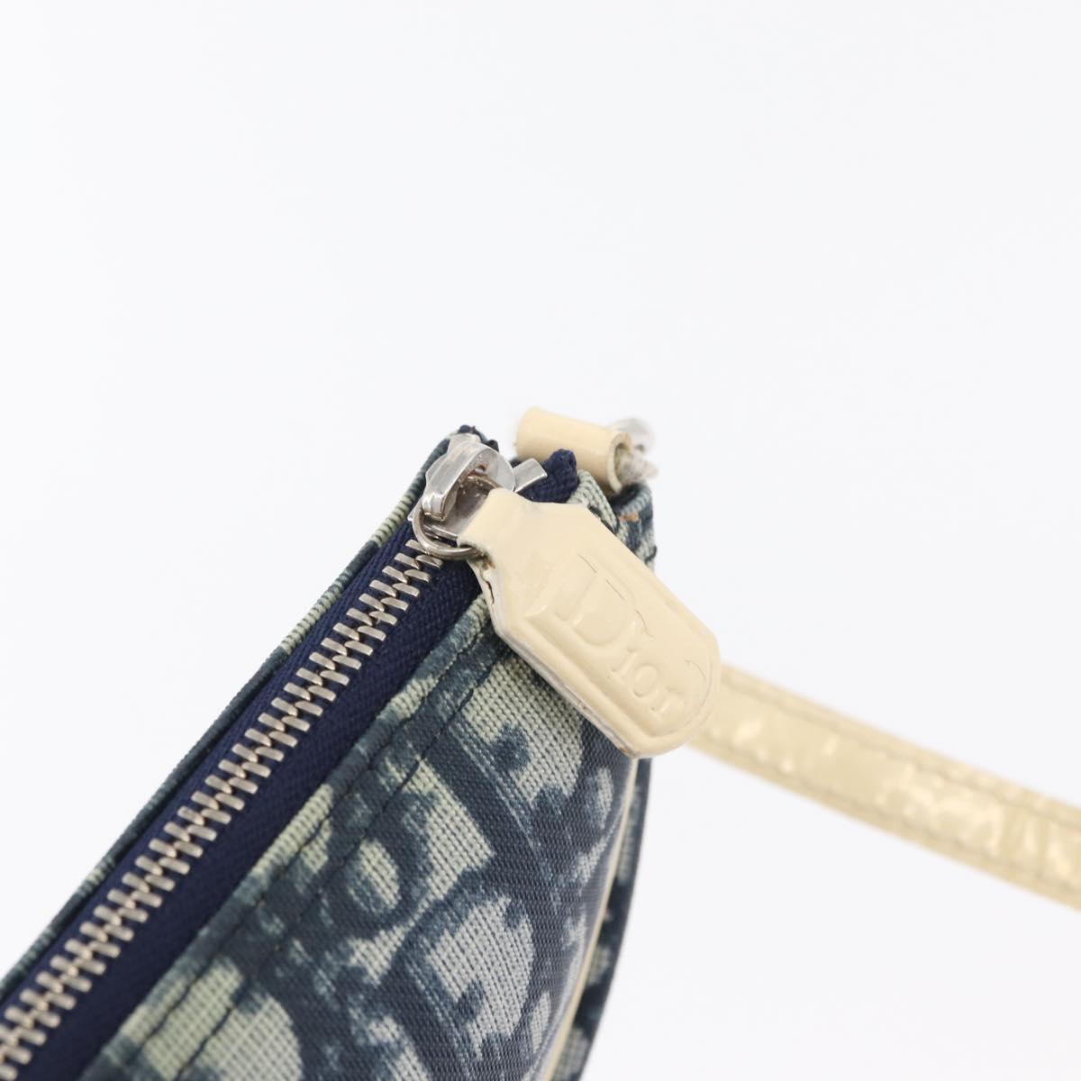 Christian Dior Trotter Canvas Saddle Pouch Hand Bag PVC Blue Silver Auth mr2313A