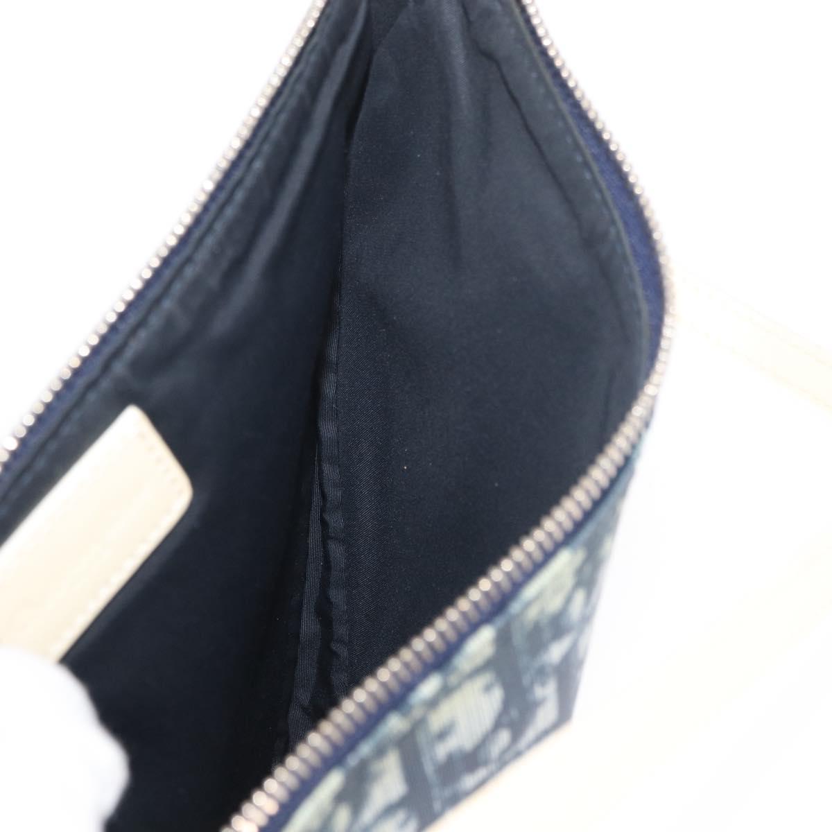 Christian Dior Trotter Canvas Saddle Pouch Hand Bag PVC Blue Silver Auth mr2313A