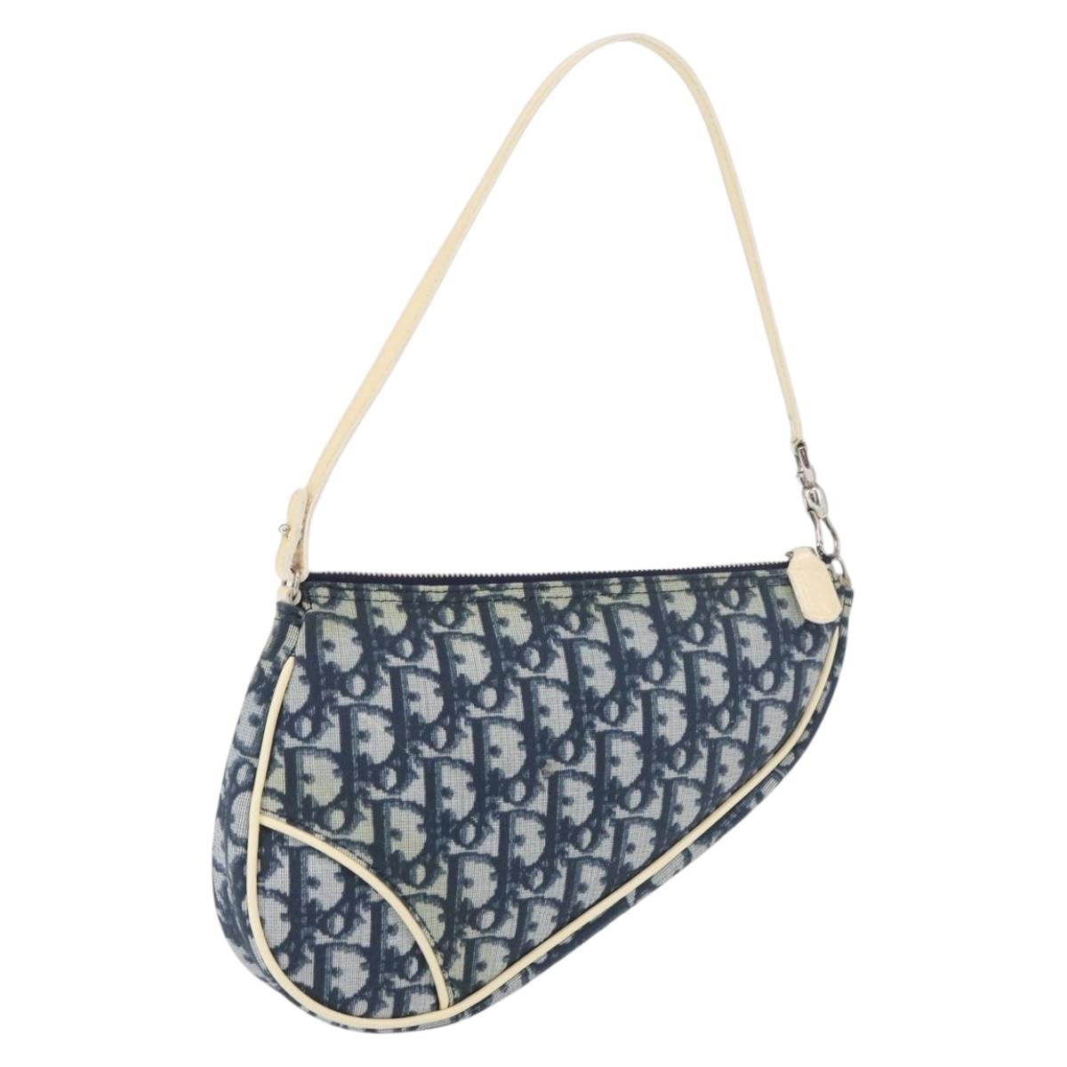 Christian Dior Trotter Canvas Saddle Pouch Hand Bag PVC Blue Silver Auth mr2313A