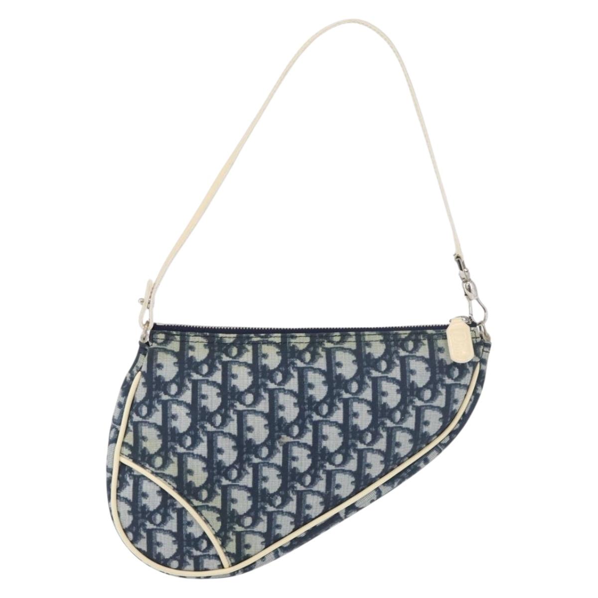 Christian Dior Trotter Canvas Saddle Pouch Hand Bag PVC Blue Silver Auth mr2313A