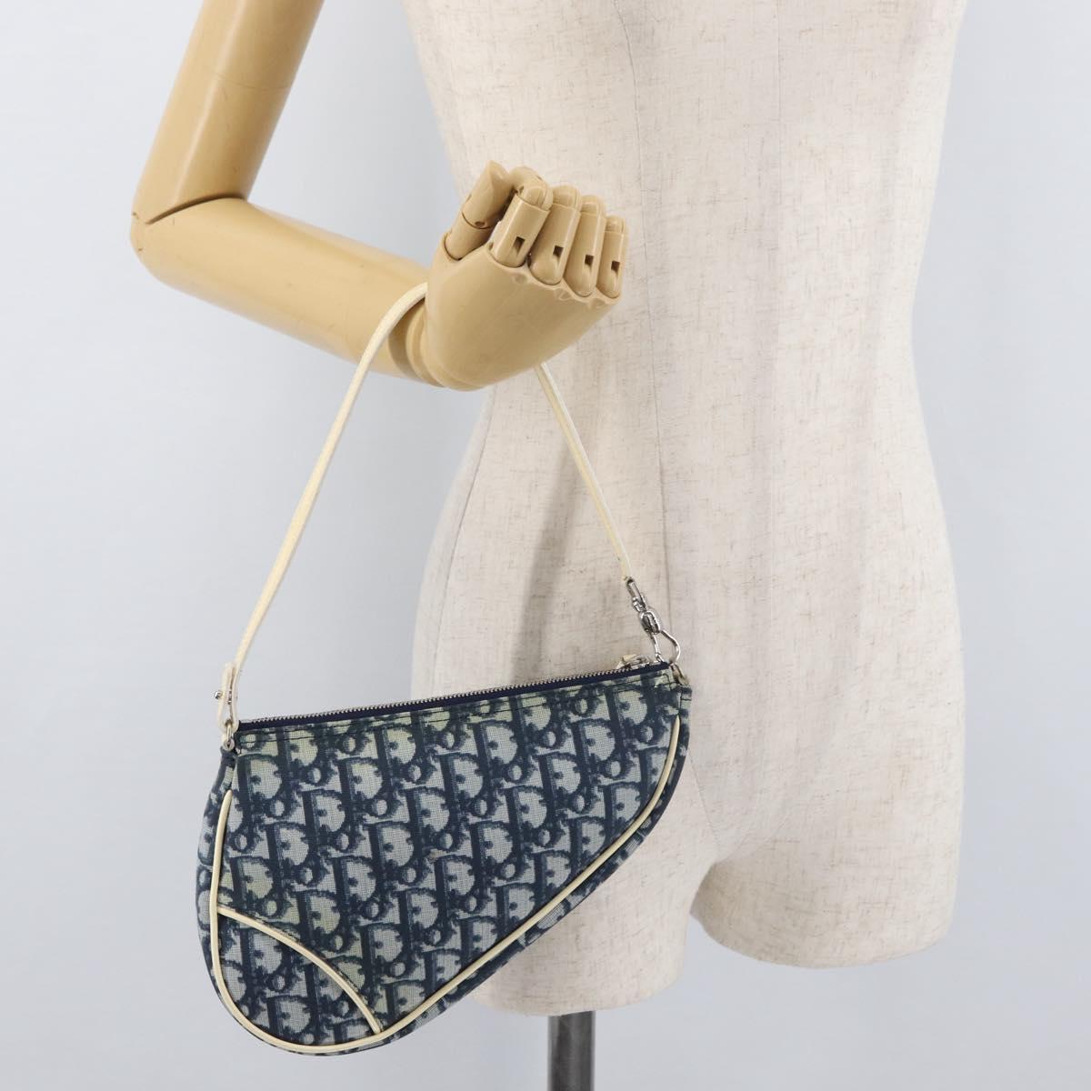 Christian Dior Trotter Canvas Saddle Pouch Hand Bag PVC Blue Silver Auth mr2313A