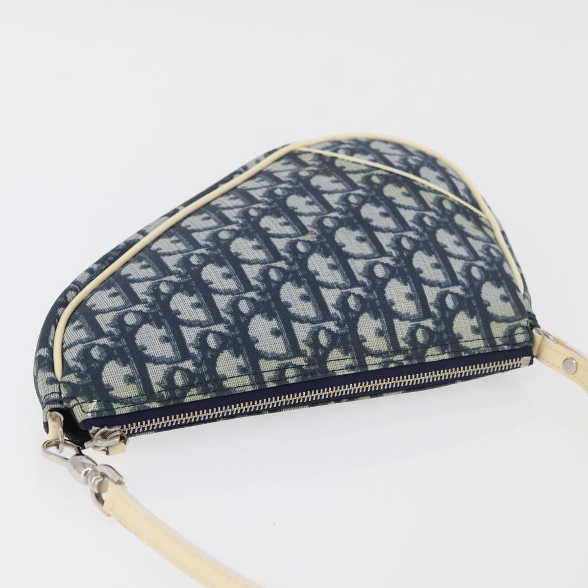 Christian Dior Trotter Canvas Saddle Pouch Hand Bag PVC Blue Silver Auth mr2313A