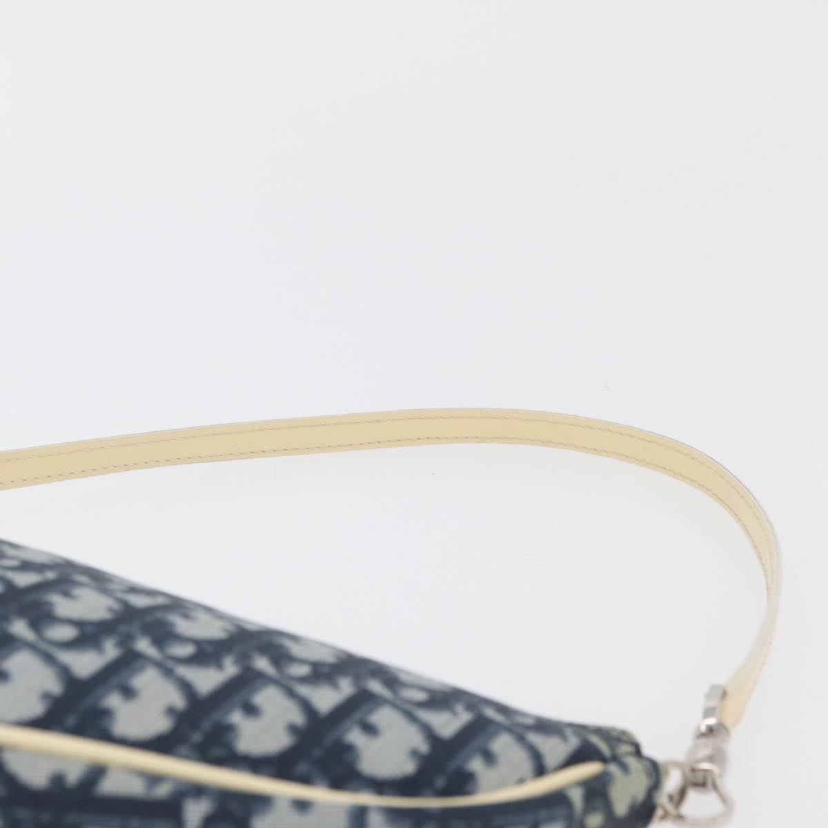 Christian Dior Trotter Canvas Saddle Pouch Hand Bag PVC Blue Silver Auth mr2313A