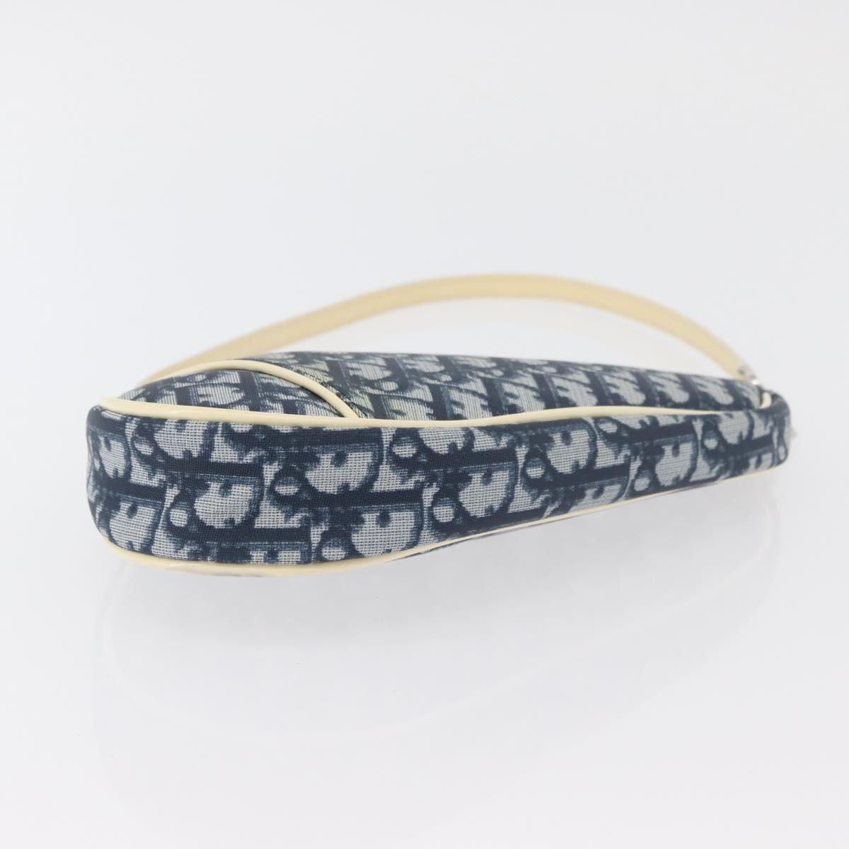 Christian Dior Trotter Canvas Saddle Pouch Hand Bag PVC Blue Silver Auth mr2313A