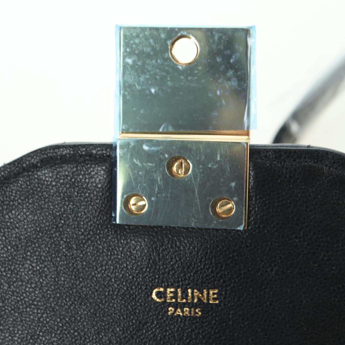 CELINE C Medium Chain Shoulder Bag Leather Black Gold Auth mr2314SAV
