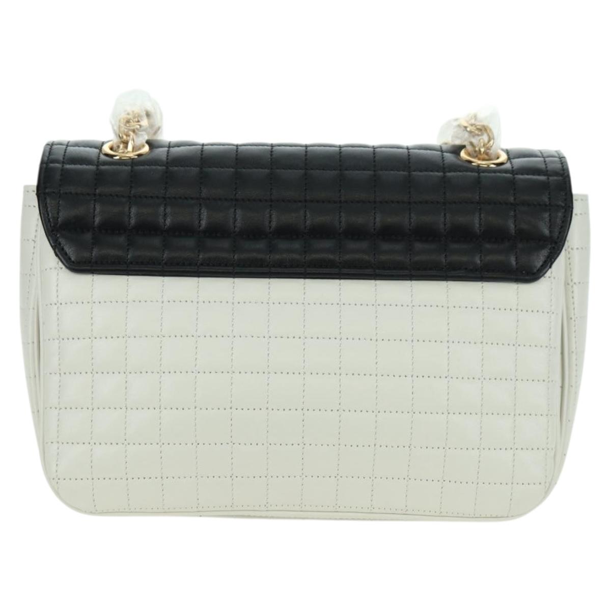 CELINE C Medium Chain Shoulder Bag Leather Black Gold Auth mr2314SAV