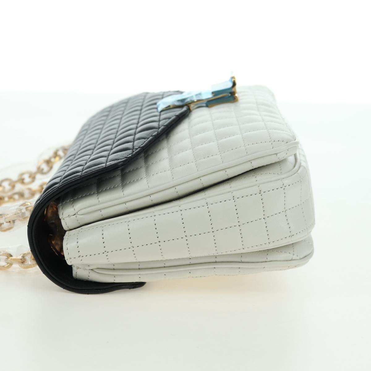 CELINE C Medium Chain Shoulder Bag Leather Black Gold Auth mr2314SAV