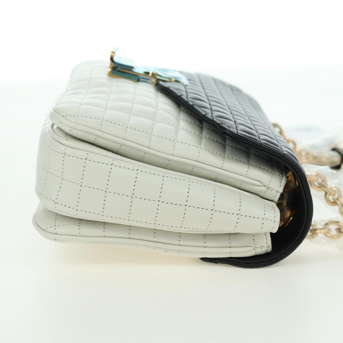 CELINE C Medium Chain Shoulder Bag Leather Black Gold Auth mr2314SAV