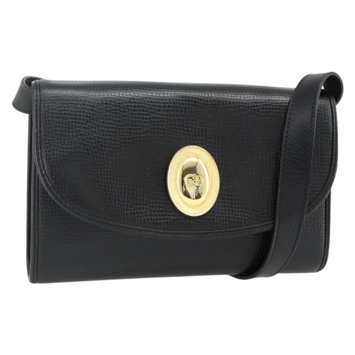 Christian Dior Shoulder Bag Leather Black Gold Auth mr2316