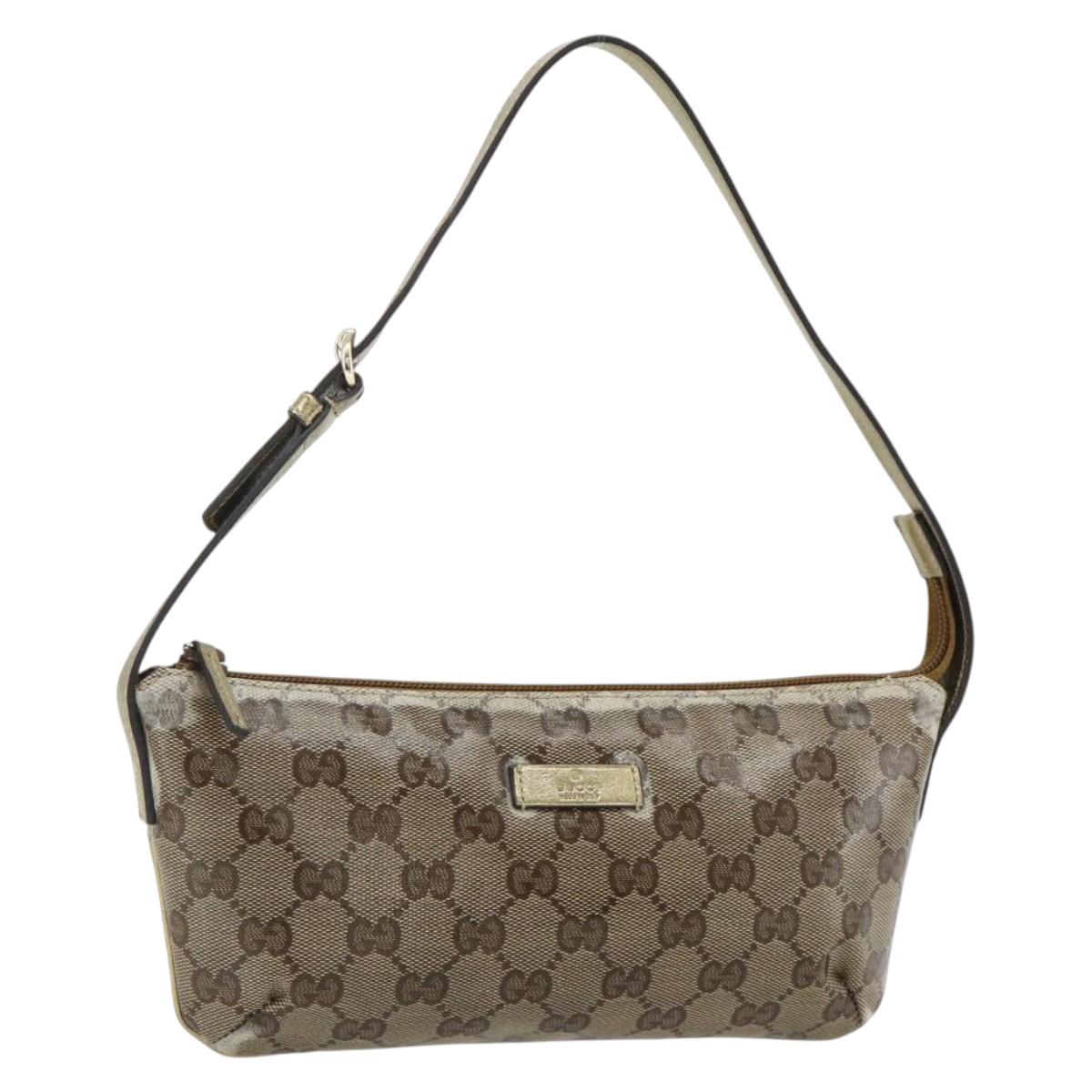 GUCCI GG Crystal Accessory Pouch Brown Gold 190393 Auth mr2319