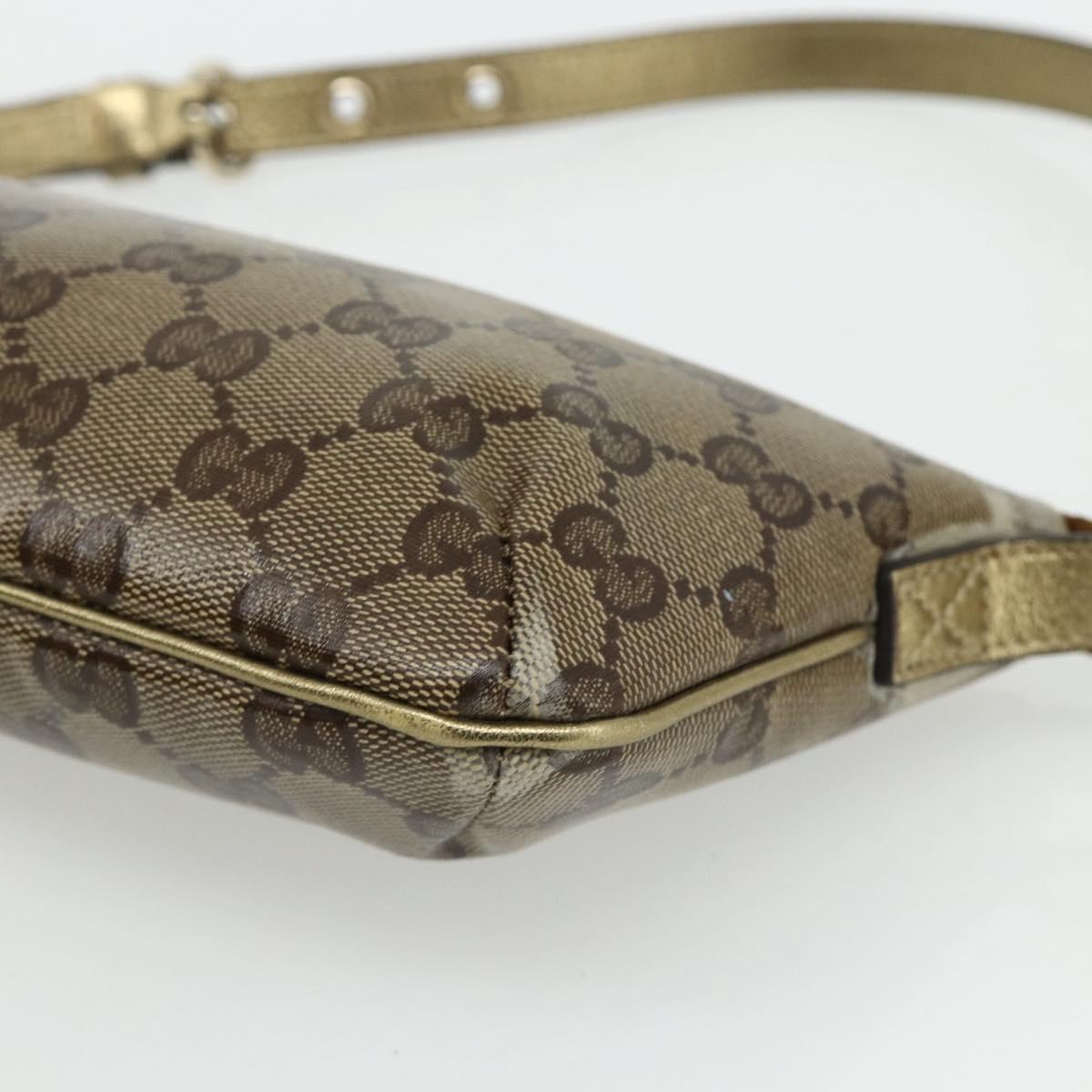 GUCCI GG Crystal Accessory Pouch Brown Gold 190393 Auth mr2319