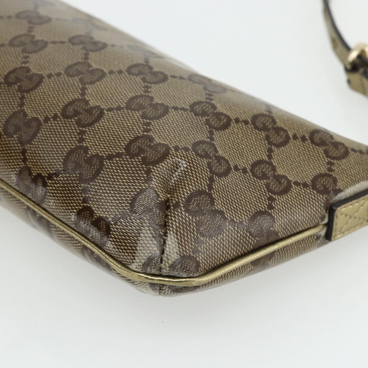 GUCCI GG Crystal Accessory Pouch Brown Gold 190393 Auth mr2319