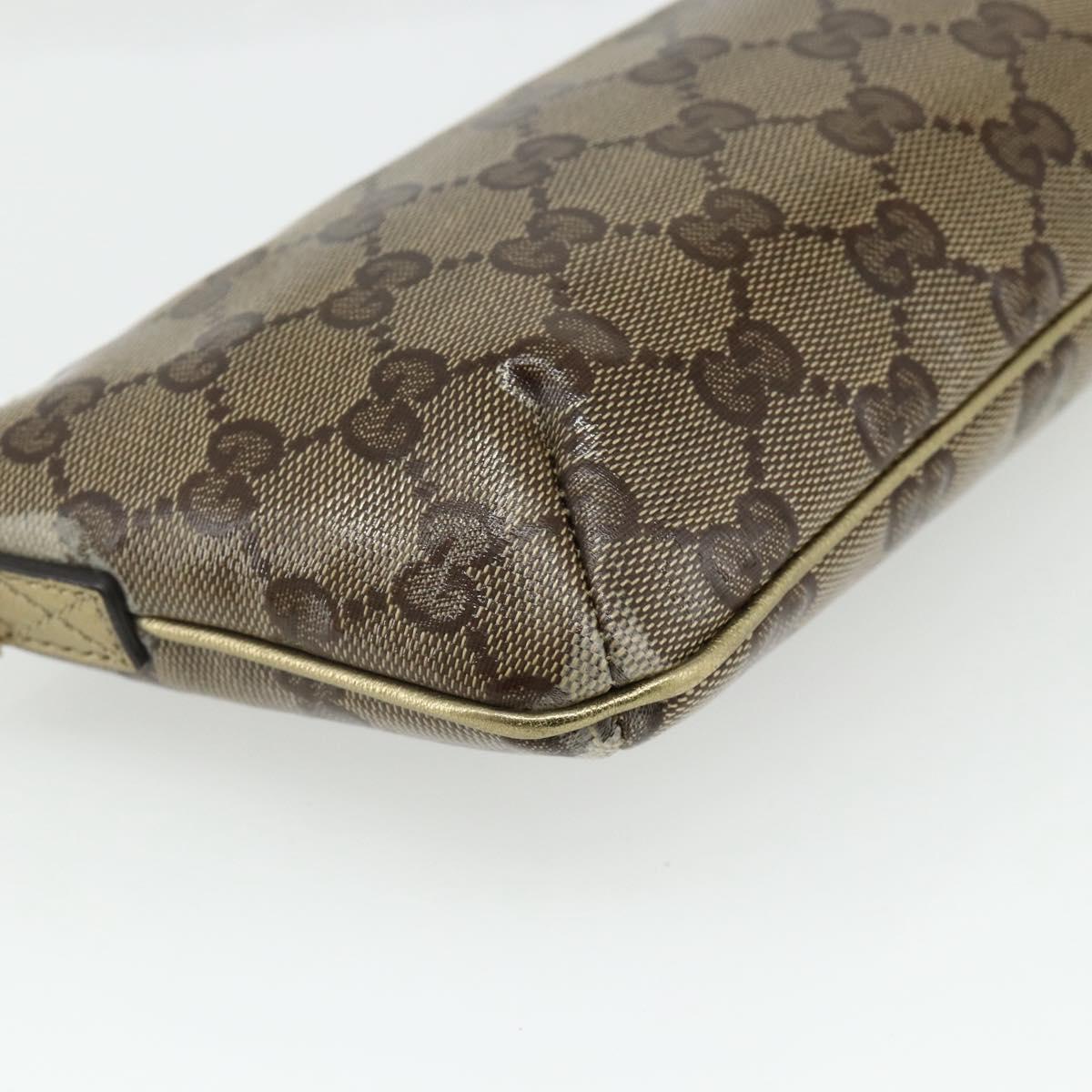 GUCCI GG Crystal Accessory Pouch Brown Gold 190393 Auth mr2319