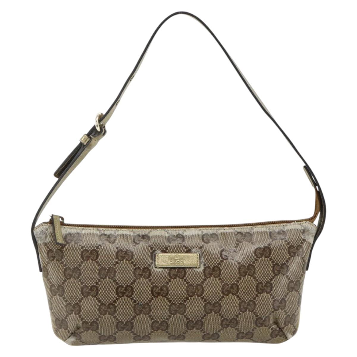 GUCCI GG Crystal Accessory Pouch Brown Gold 190393 Auth mr2319