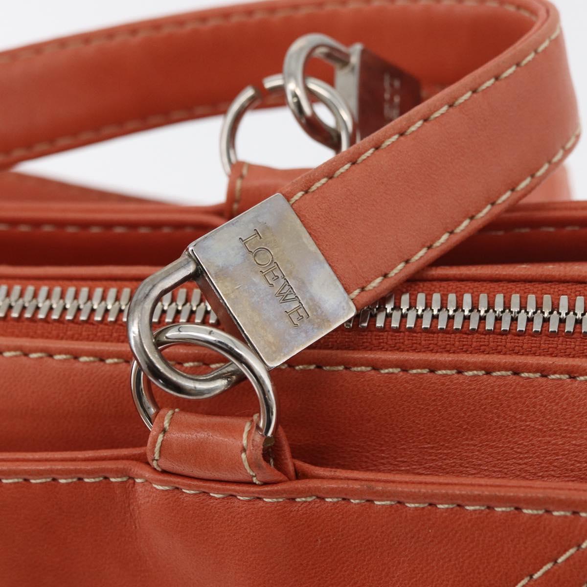 LOEWE Anagram Hand Bag Leather Silver Orange Auth mr2322A