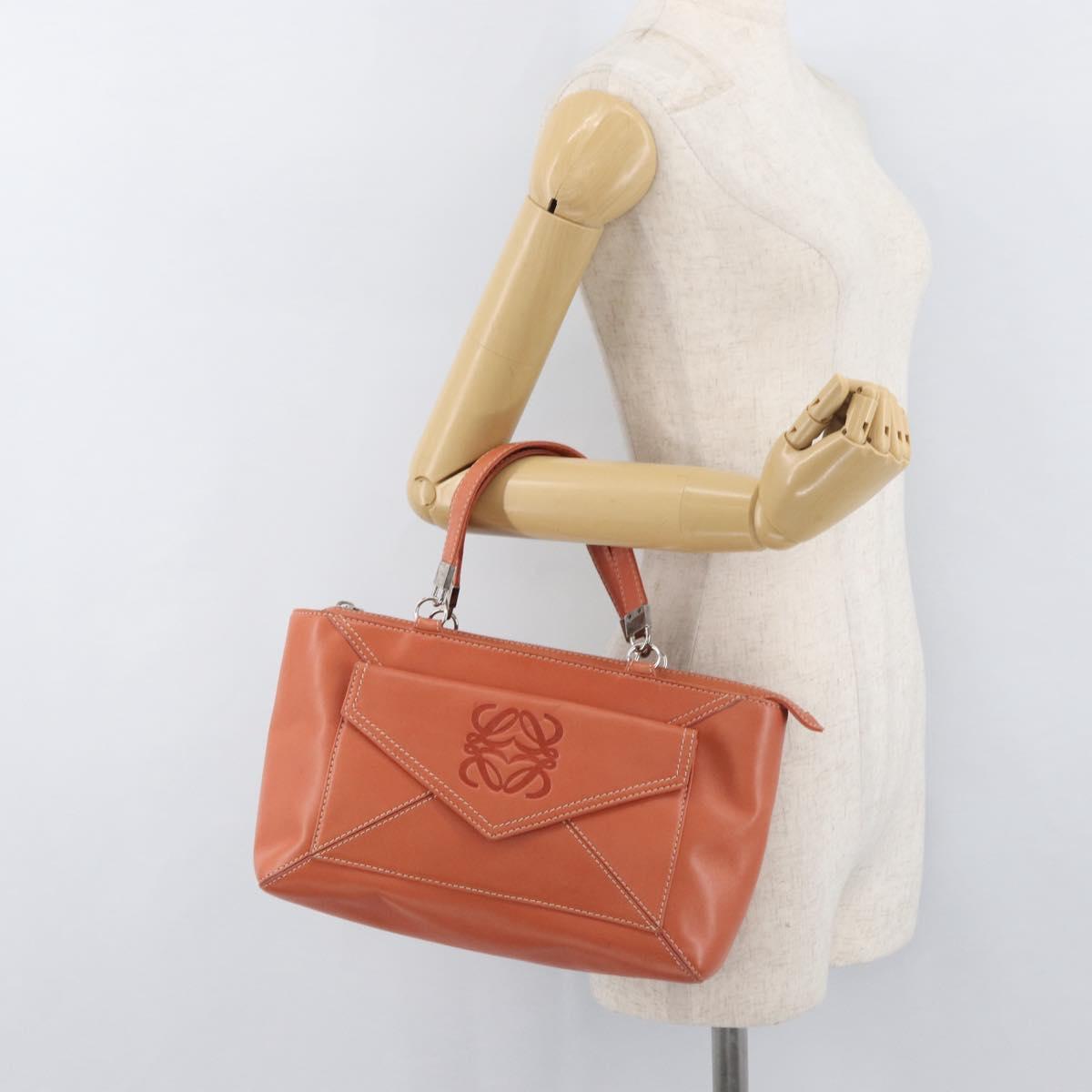 LOEWE Anagram Hand Bag Leather Silver Orange Auth mr2322A