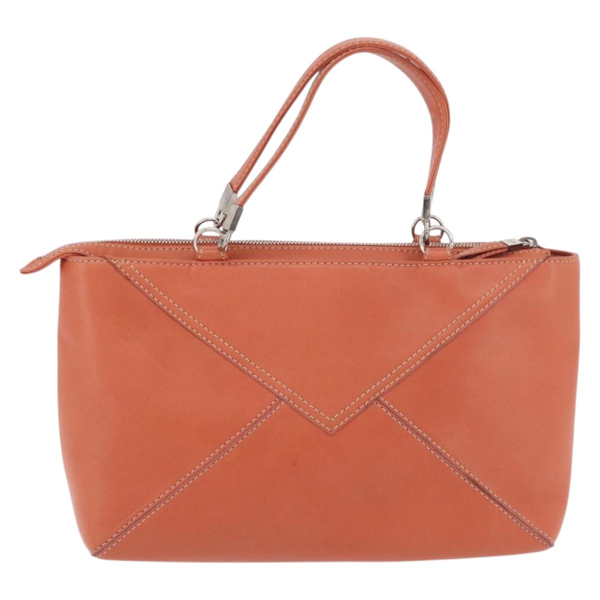 LOEWE Anagram Hand Bag Leather Silver Orange Auth mr2322A