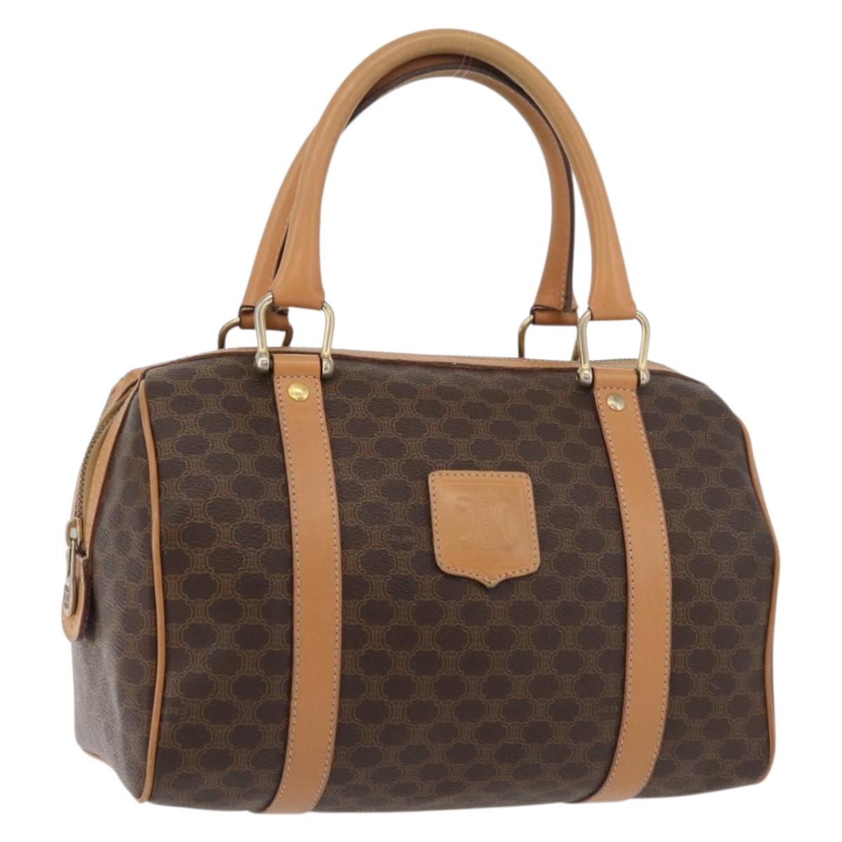 CELINE Macadam Canvas Boston Bag PVC Leather Brown Gold Auth mr2325A