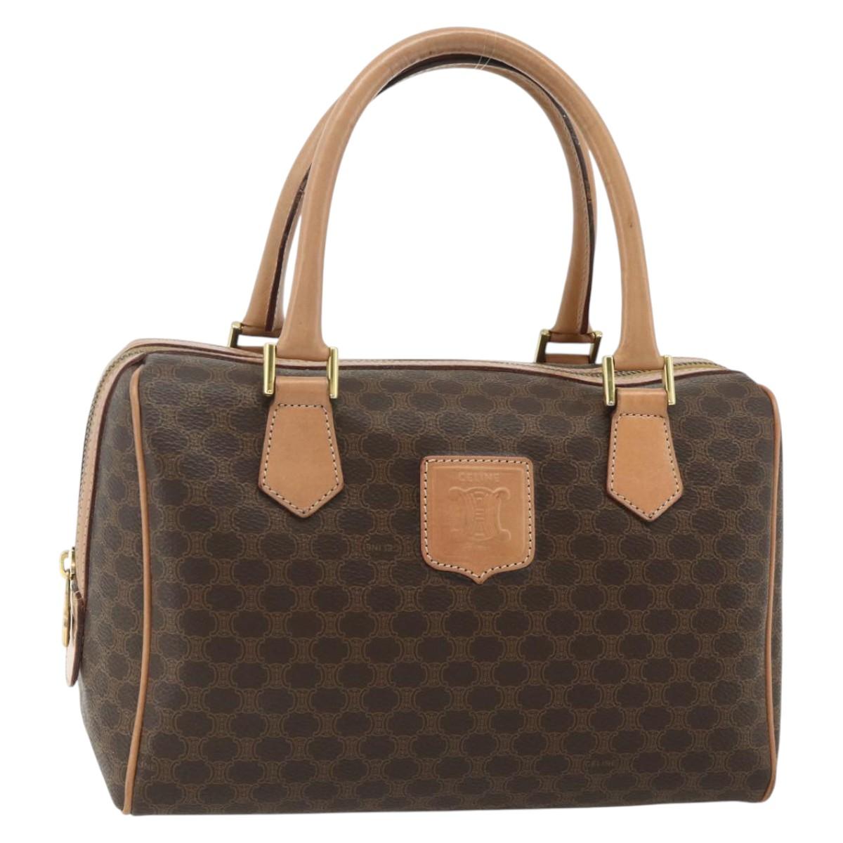 CELINE Macadam Canvas Boston Bag PVC Leather Brown Gold Auth mr2332