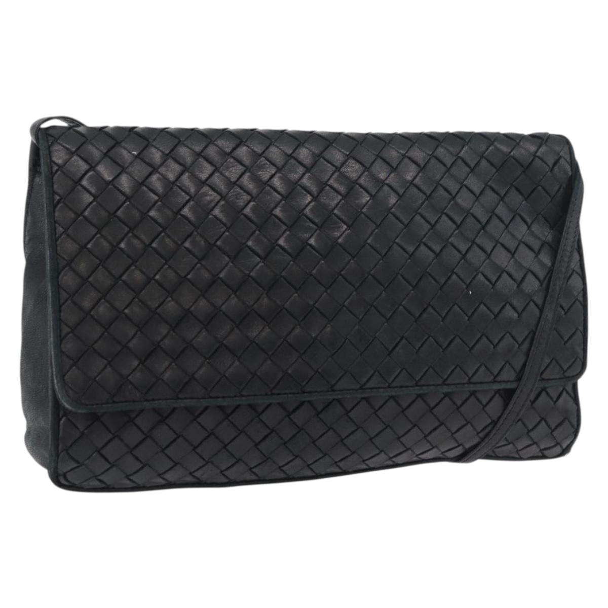 BOTTEGA VENETA INTRECCIATO Shoulder Bag Leather Black Gold Auth mr2335