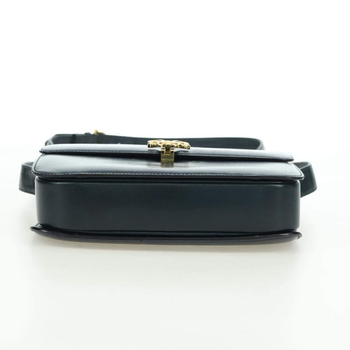 CELINE Triomphe Shoulder Bag Leather Navy Gold Auth mr2338V