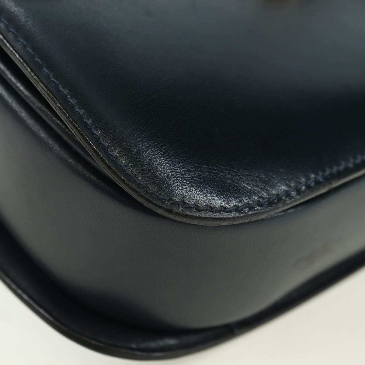CELINE Triomphe Shoulder Bag Leather Navy Gold Auth mr2338V
