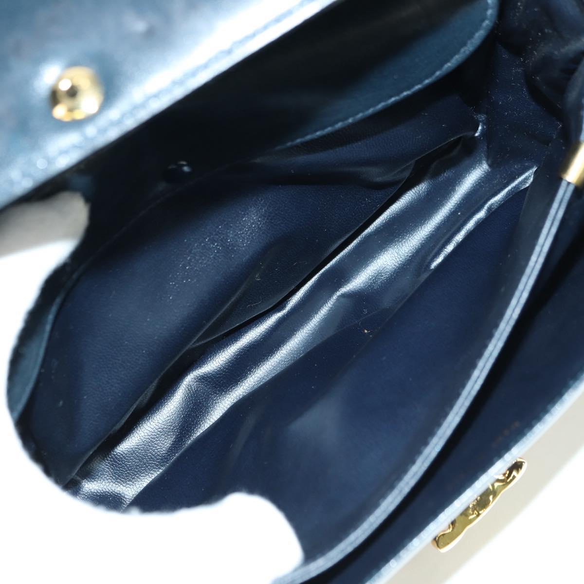 CELINE Triomphe Shoulder Bag Leather Navy Gold Auth mr2338V