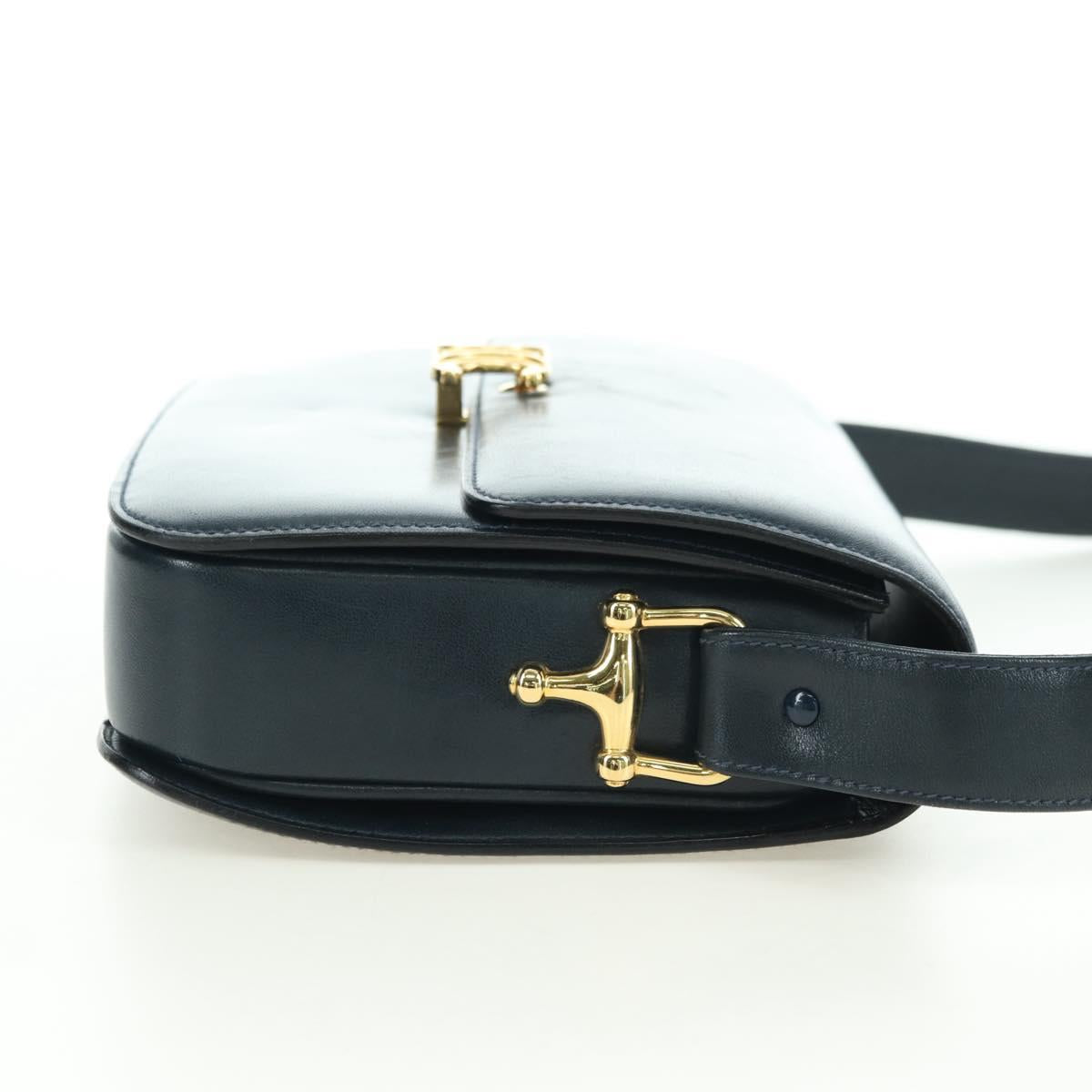 CELINE Triomphe Shoulder Bag Leather Navy Gold Auth mr2338V