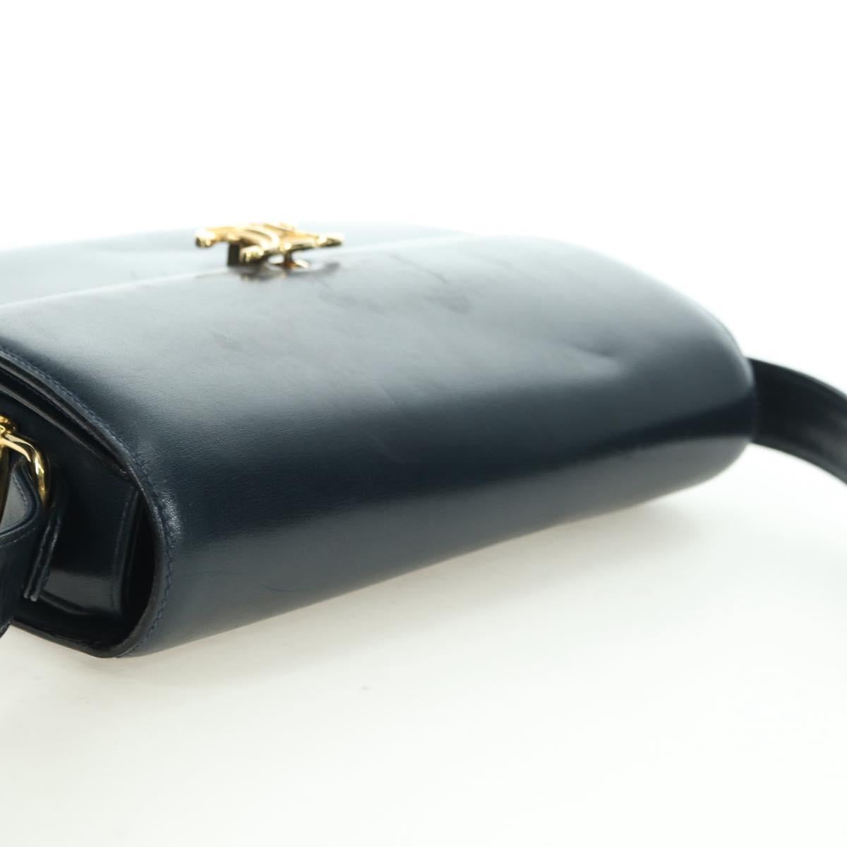 CELINE Triomphe Shoulder Bag Leather Navy Gold Auth mr2338V
