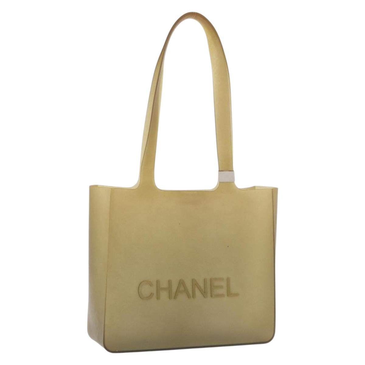 CHANEL Tote Bag Rubber Beige CC Auth mr2340