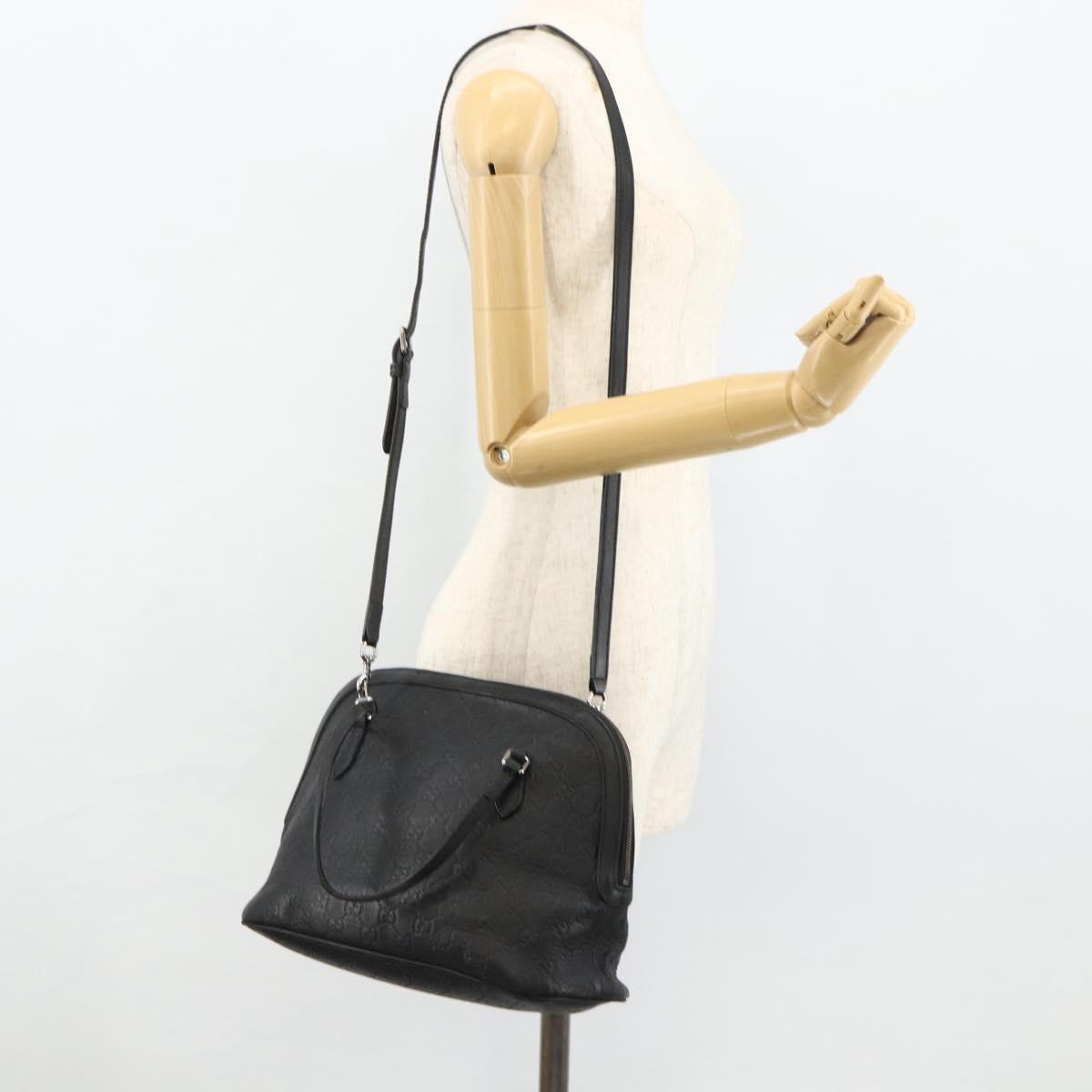 GUCCI GG Canvas Guccissima Hand Bag Leather 2way Black Silver 420023 Auth mr2354