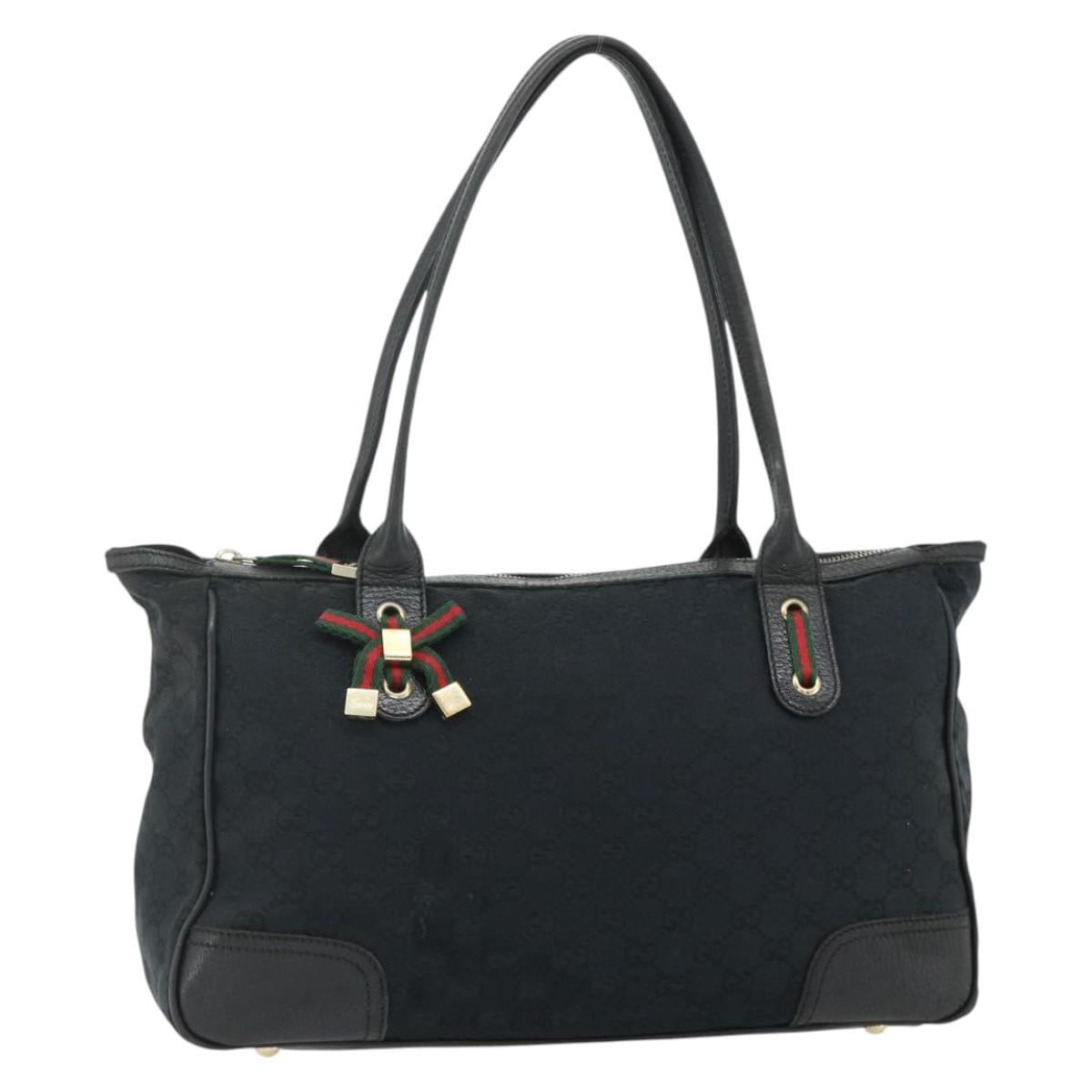 GUCCI GG Canvas Web Sherry Line Hand Bag Black Gold Red 177052 Auth mr2358